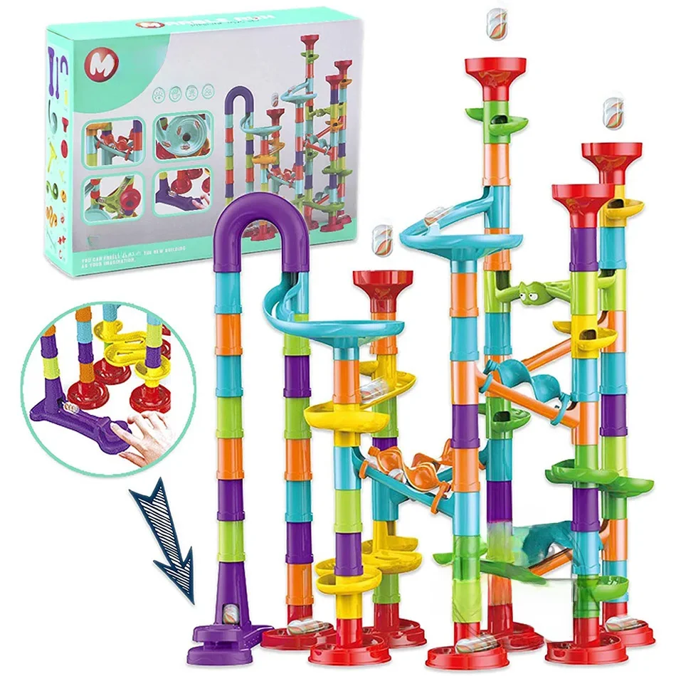 Blocs de construction de piste de course en marbre pour enfants, labyrinthe 3D, rouleau de balle, jouet, bricolage, ensemble de dessous de verre de course en marbre, 80/105/109/133 pièces, cadeau de