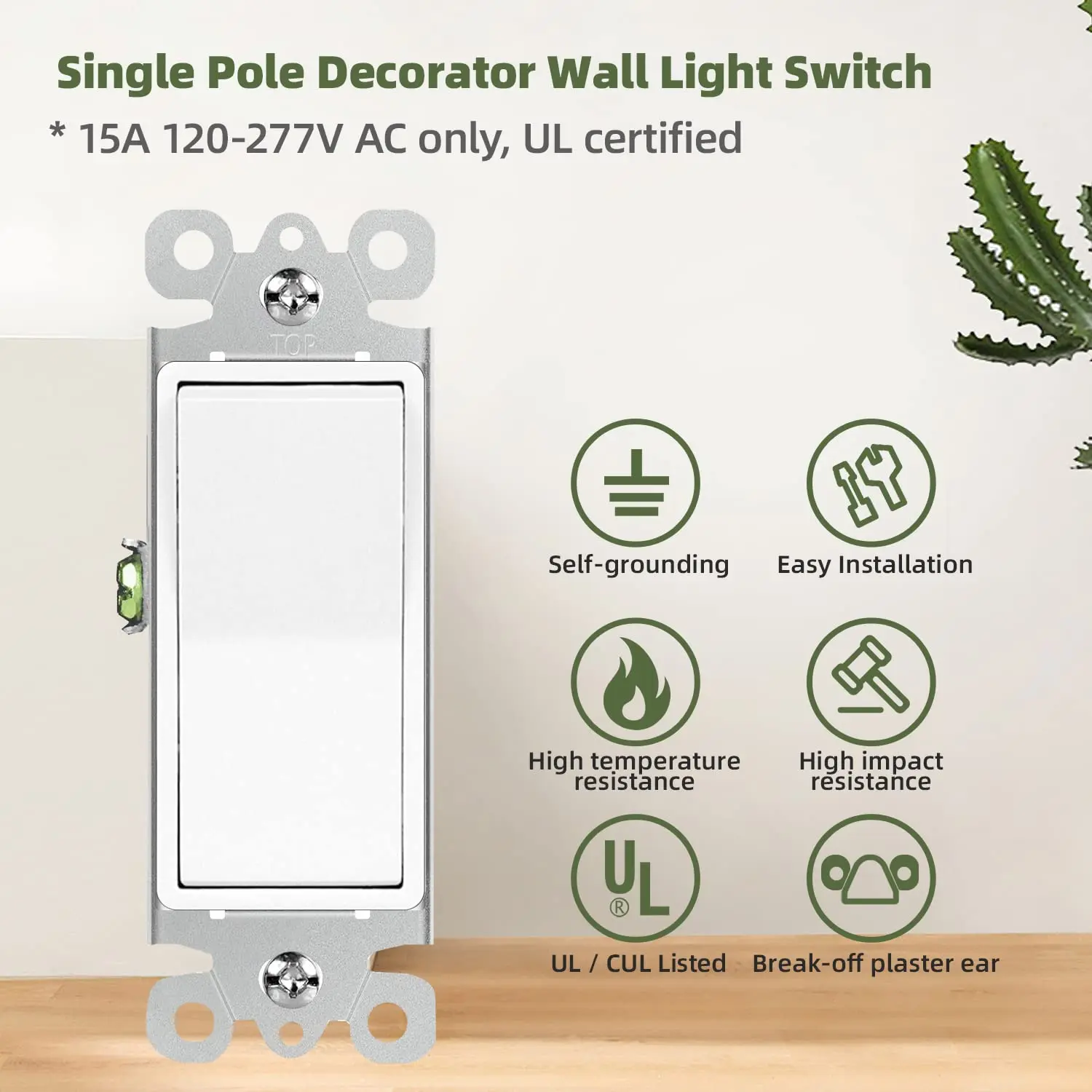 19 Pack Single Pole Decorator Wall Light Switch, Paddle Rocker Interrupter Residential Grade 3 Wires Grounding 15A 120/277V