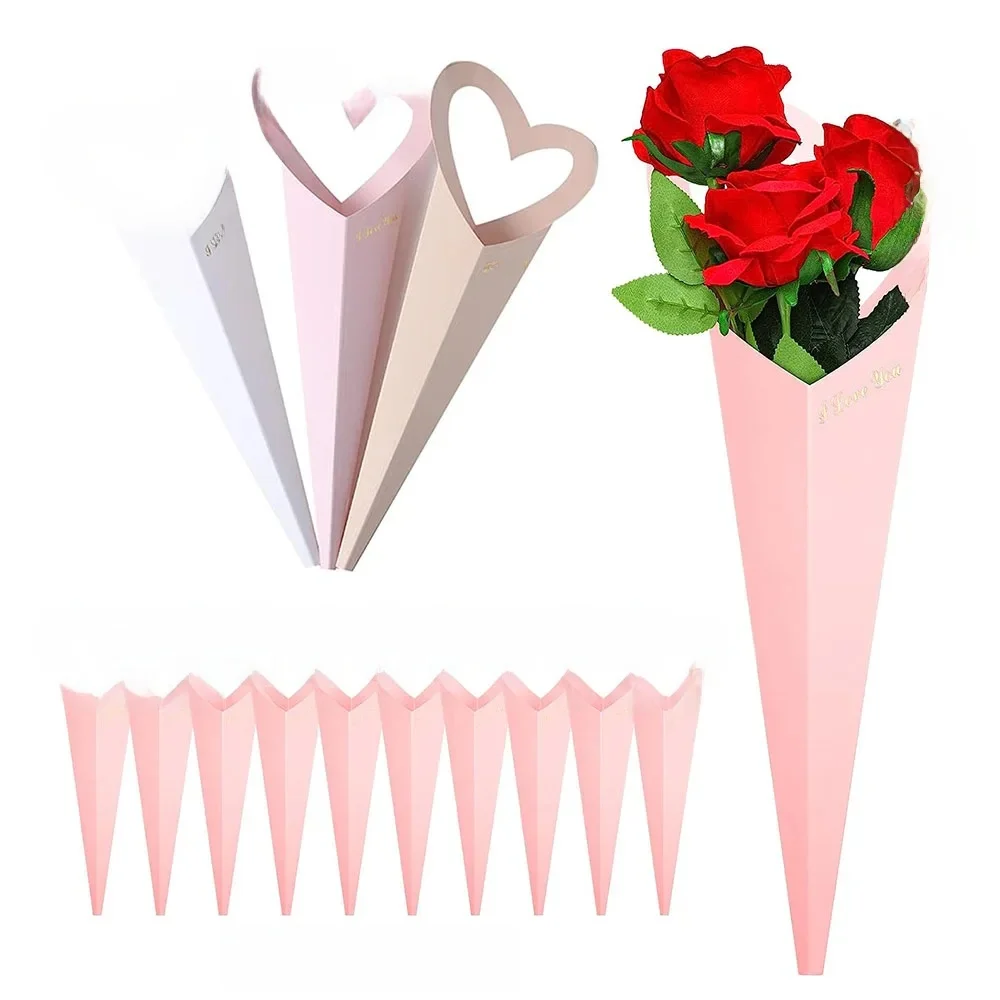 Papieren bloem inpakdoos, Waterdichte verpakking zak met linten, enkele bloem mouw, Love Heart bloemen boeket tassen, 10 stuks pakket - afbeelding 2