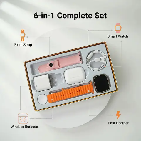 Ultra Smart Watch Bluetooth Headphones Bundle Fitness Tracker TWS Earphones With 20W Charging Adapter Sport Wearable Kit
