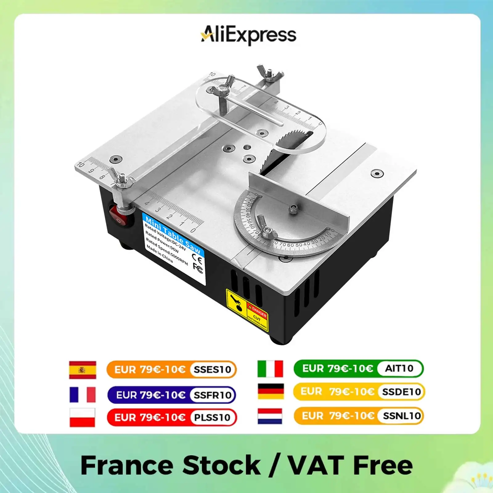 DC24V 96W Mini Table Saw High-power Electric Bench Saw 7-Speed Adjustable DIY Model house cut Machine 63mm Blade