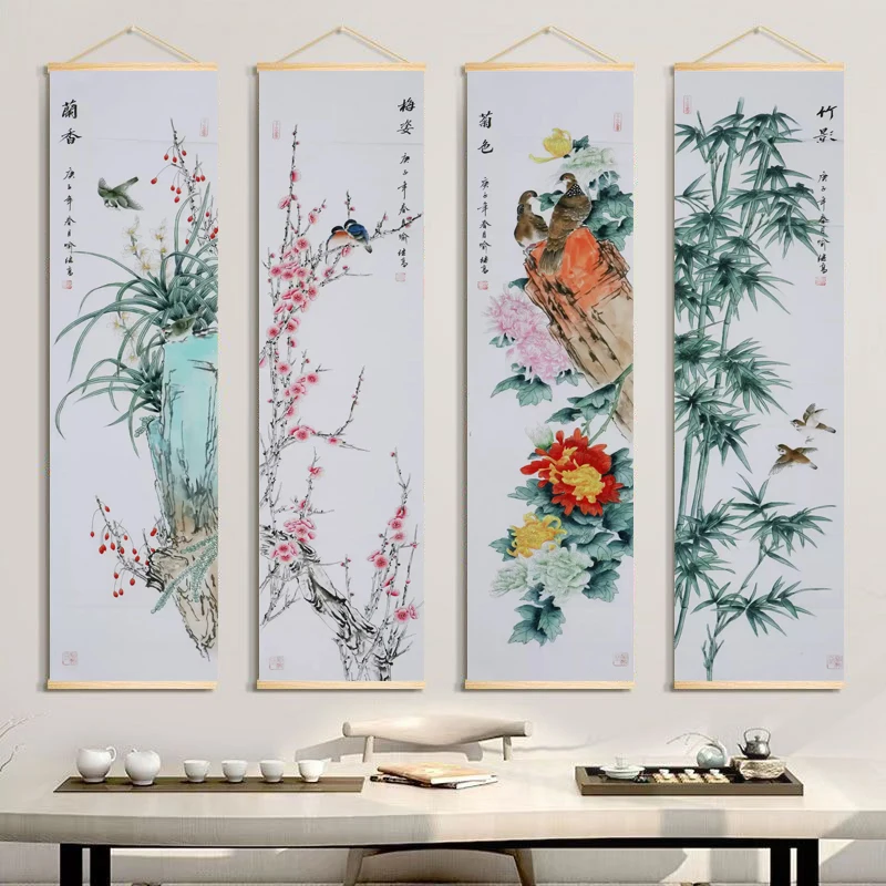 Traditional Chinese plum blossom,orchid, bamboo,chrysanthemum,flower and bird hanging paintings.