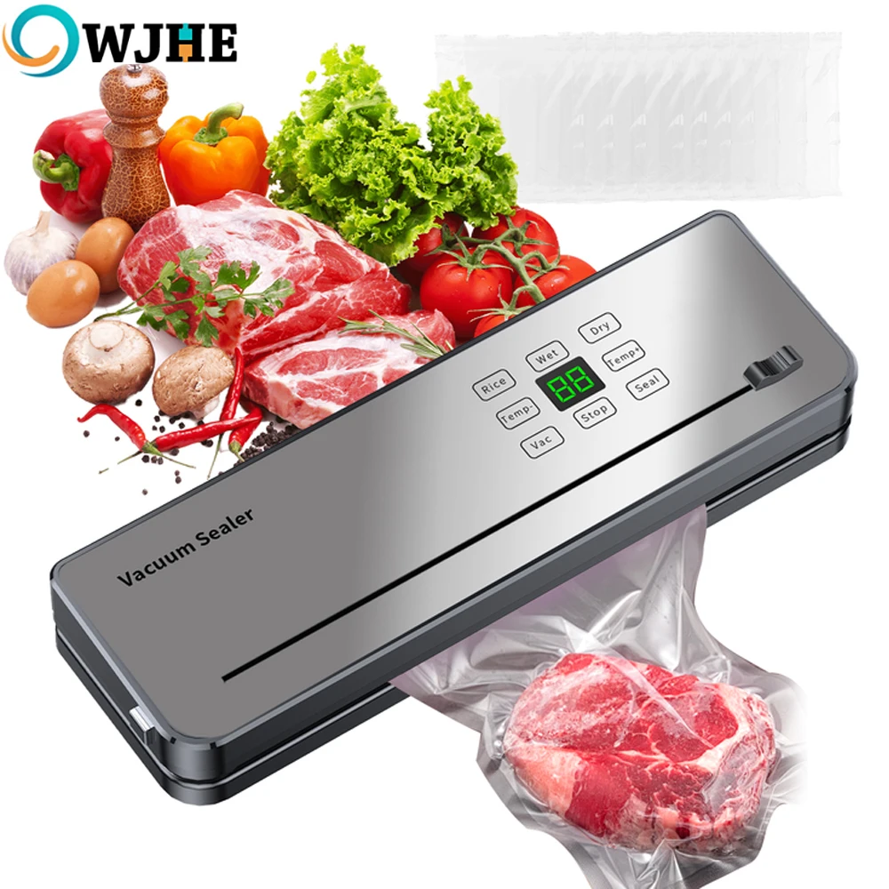 Selladora al Vacío de Alimentos OWJHE 220V, 5 Modos, Seco y Húmedo, Automática, con 10 Bolsas, para Conservación de Alimentos en el Hogar y la Cocina