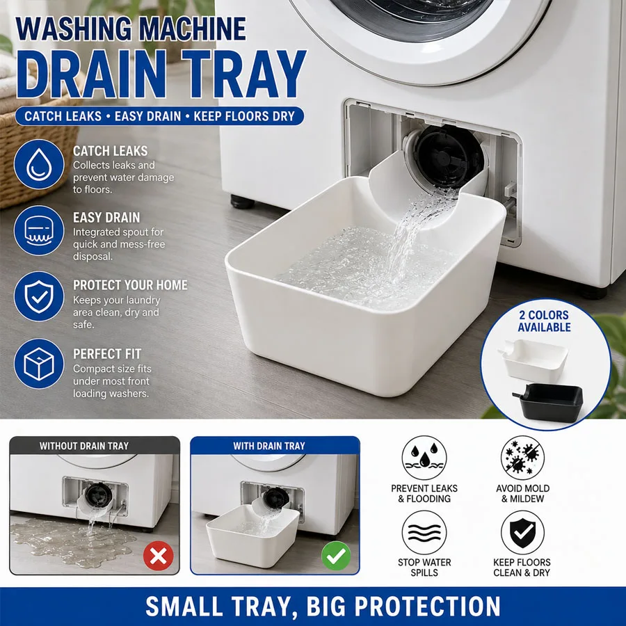 Laundry Room Washer Filter Cleaning Drain Tray 1Pc, Splash Proof Drum Washing Machine Water Catcher Pan