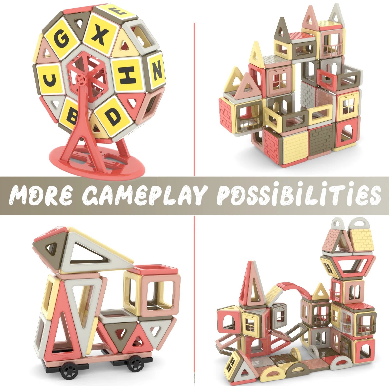 กระเบื้องแม่เหล็กหลากสี153ชิ้นสำหรับเด็กวัย4 5 6 7 8เด็กหญิงเด็กชายกระตุ้นการก่อสร้าง3D และการเล่นตามจินตนาการ