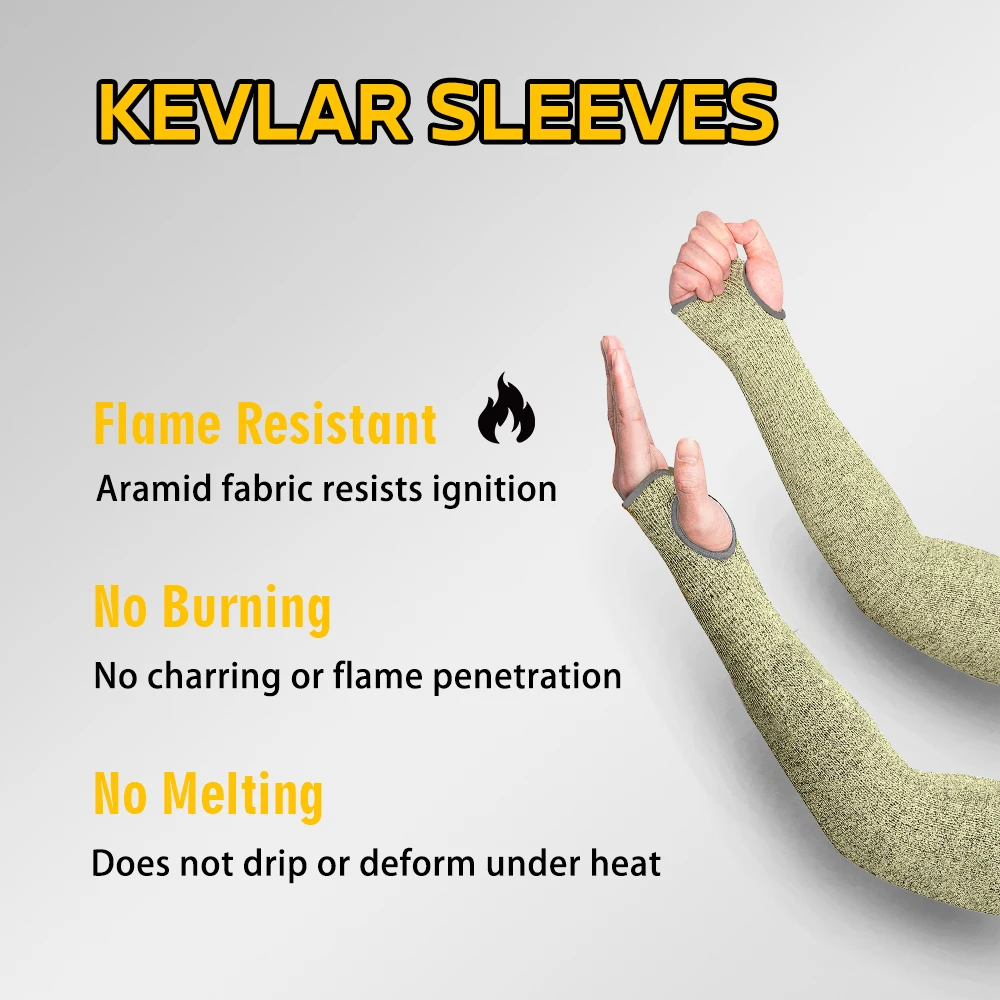 

1 Pair Anti-Cut Kevlar Sleeves 44cm/17.3in, Aramid Fiber Heat Resistant Cut Proof Sleeves for Welding & Gardening Work