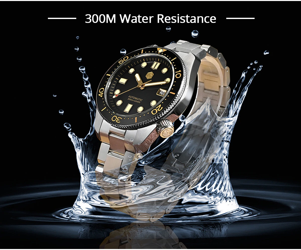 San Martin Update version 44mm Men Diver Watch Vintage MM300 Gilt Dial Sport NH35 Automatic Mechanical Sapphire Waterproof 300M C3 Lume SN0087