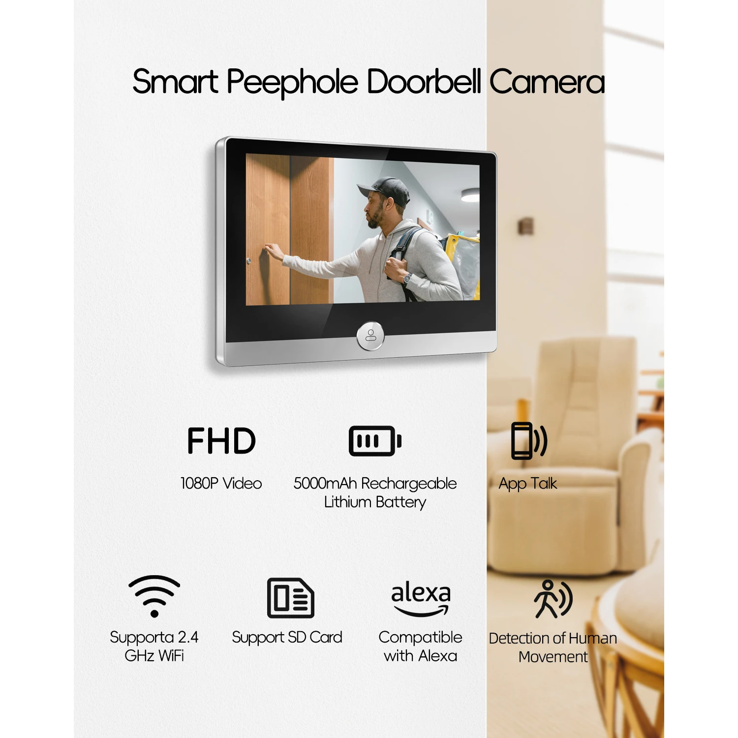 Jeatone-mirilla de vídeo inteligente con WiFi, cámara de timbre de 1080P/158 ° para pantalla LCD de 4,3 \