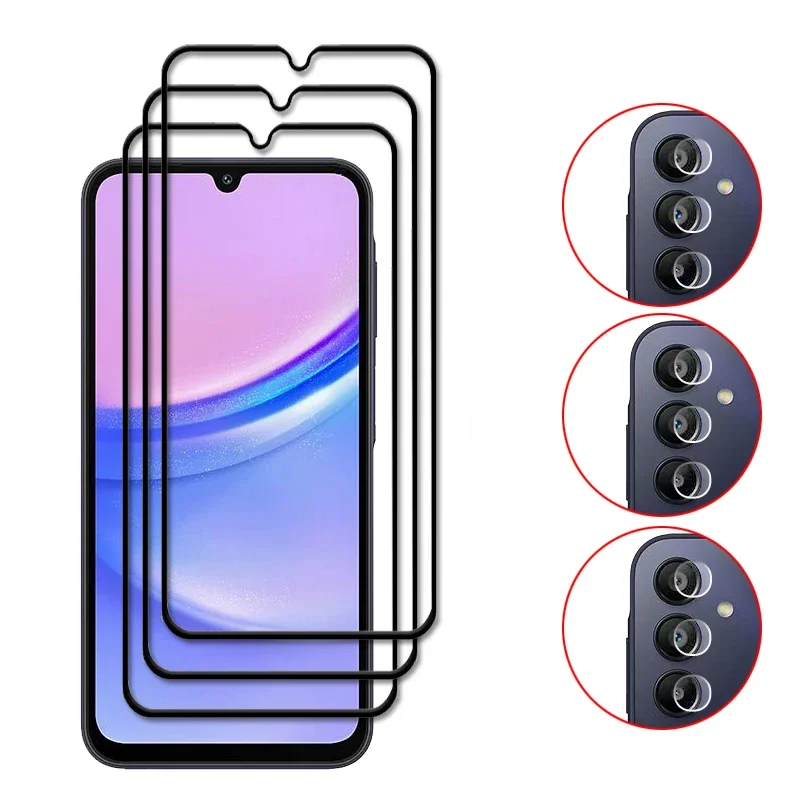 6in1 pour Samsung Galaxy A15 couverture complète verre trempé Samsung Galaxy A15 protecteur d'écran 9H Film d'objectif pour Samsung Galaxy A15