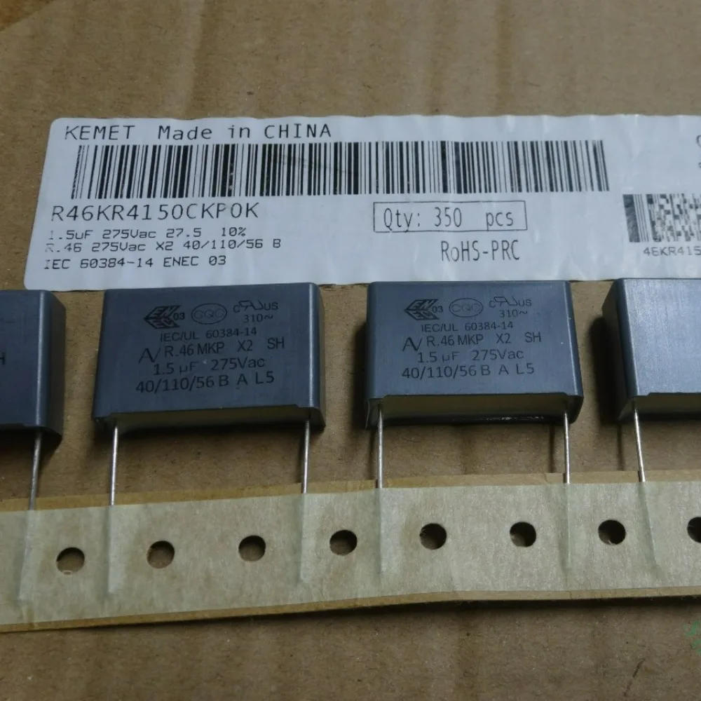5 шт./лот AV R46 MKP 1.5 мкФ 275 В переменного тока 1u5 155K, абсолютно новый пленочный конденсатор 28 мм R46KR4150CKP0K