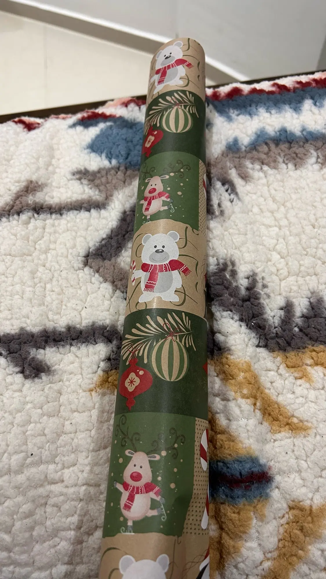 Christmas Wrapping Paper Roll - Festive Kraft Paper with Snowflake, Tree, and Ornament Patterns, Ideal for Holiday Gift Wrapping photo review