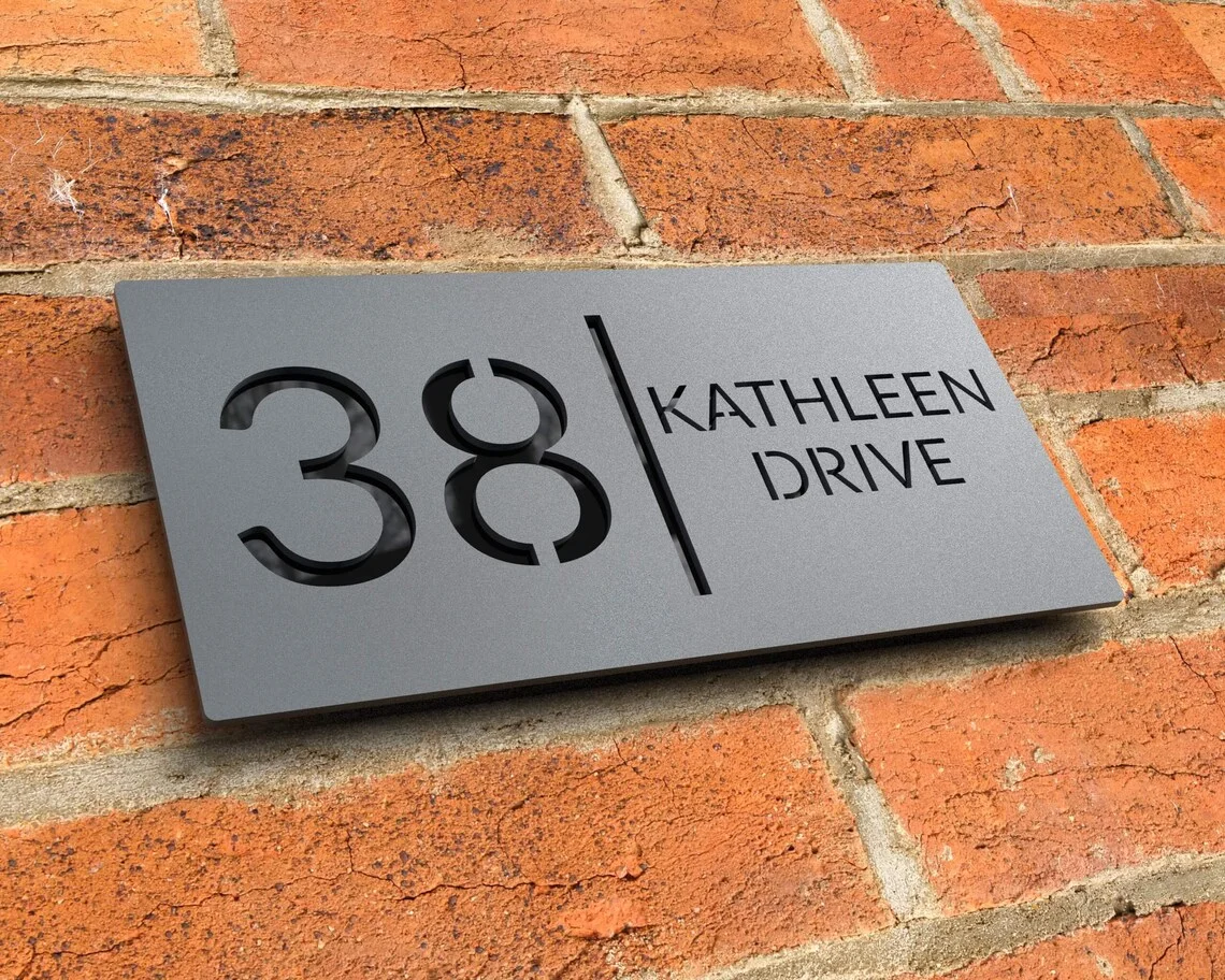 

Custom Laser Cut Modern Floating House Number Sign Matt Black Acrylic Address Sign With Gloss Black/White Text Large Size Sign