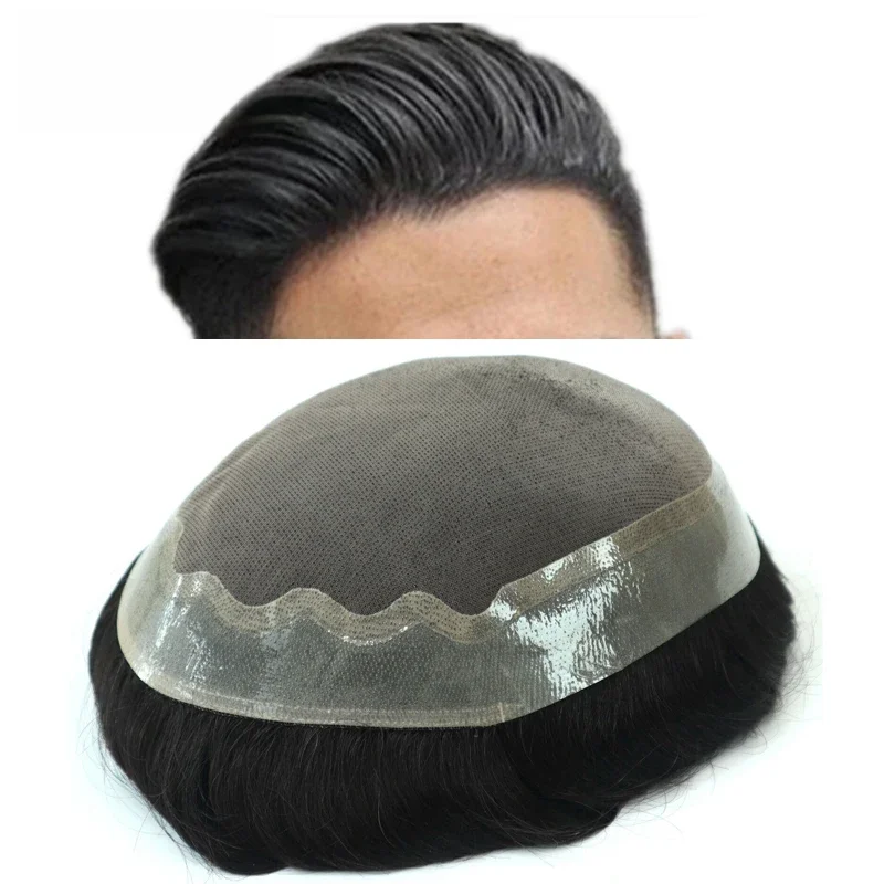Mono Mannen Toupetje Menselijk Haar Addbeauty Fijne Mono Pu Mannen Capillaire Prothese Onzichtbaar Menselijk Haarstuk Met Knoop Natuurlijk Haar Pruik - afbeelding 2