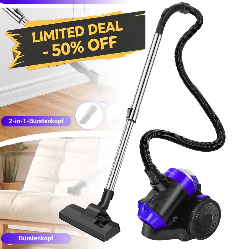 Bagless Cylinder Vacuum Cleaner, 1500W Hoover Vacuum Cleaner, Bagless Vacuum Cleaners, 3 in 1 Powerful Cleaner Carpet Cleaner with 4 Brush Head for Hardfloor, Carpet & Car