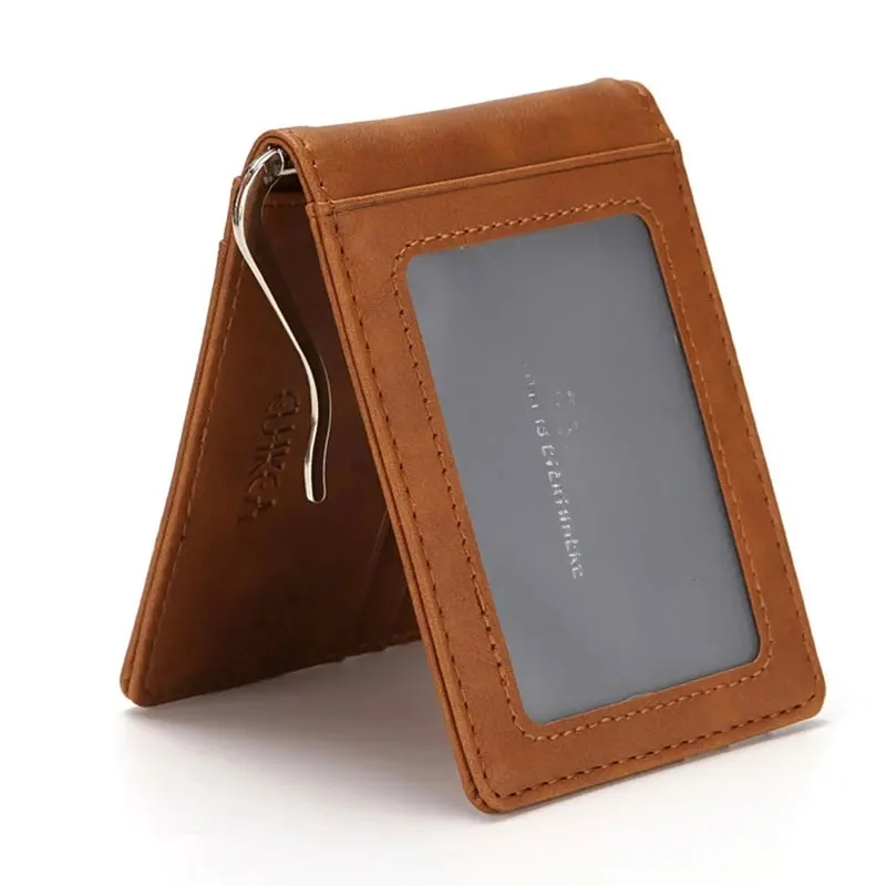 RFID męski skórzany Slim Bifold portfel na pieniądze przednia kieszeń etui na karty kredytowe — zdjęcie 2