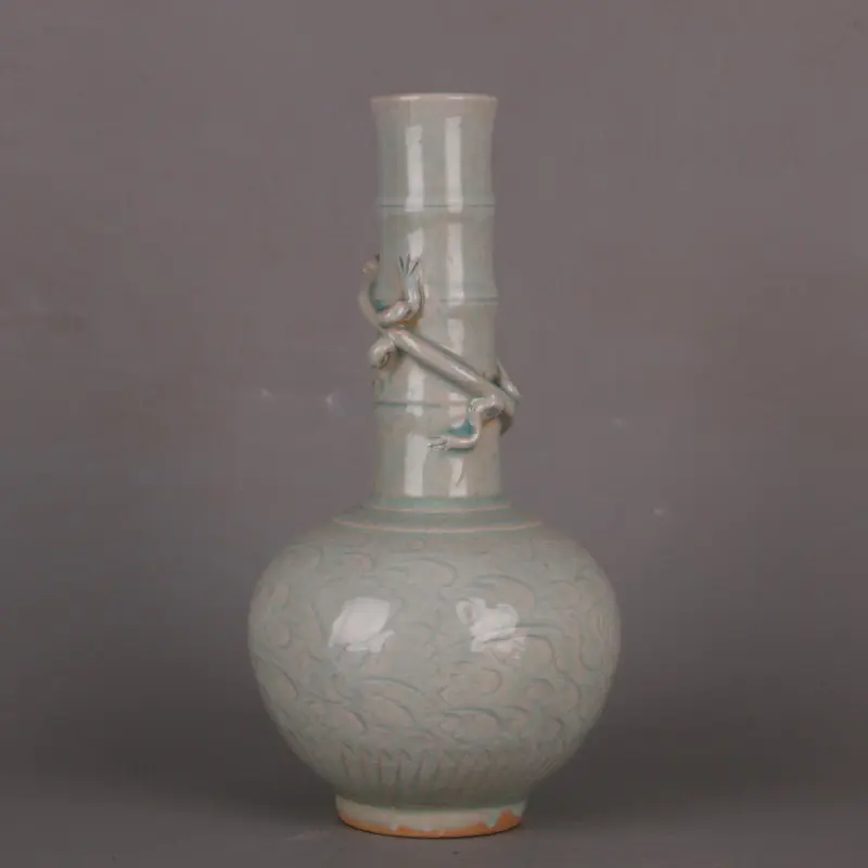Song Dynasty Hutian Kiln Garlic Head Vase Coiled Dragon Bamboo Joint Handmade Ceramic Collectible Home Decor