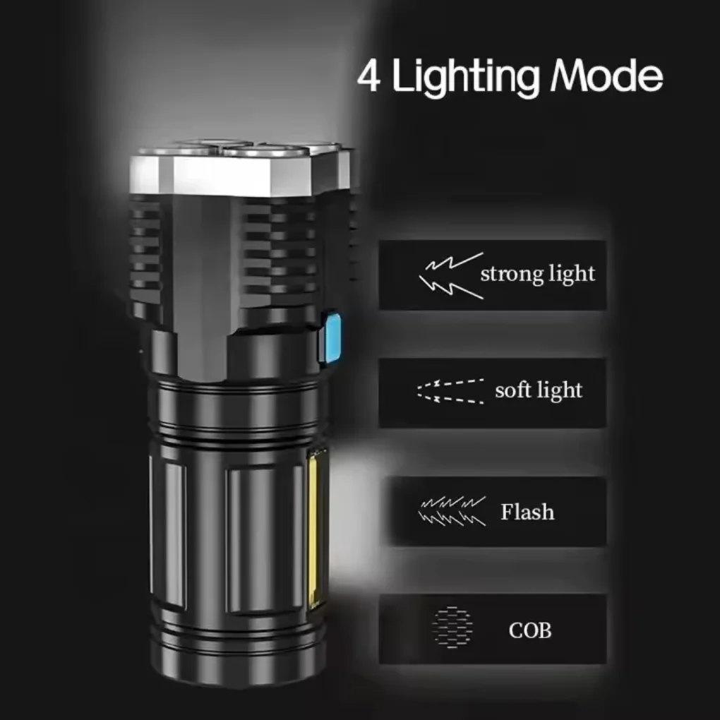 Rechargeable USB LED Flashlight Cob Torch 4LED Powerful Compact Durable Multifunctional Versatile Lighting High Quality Camping