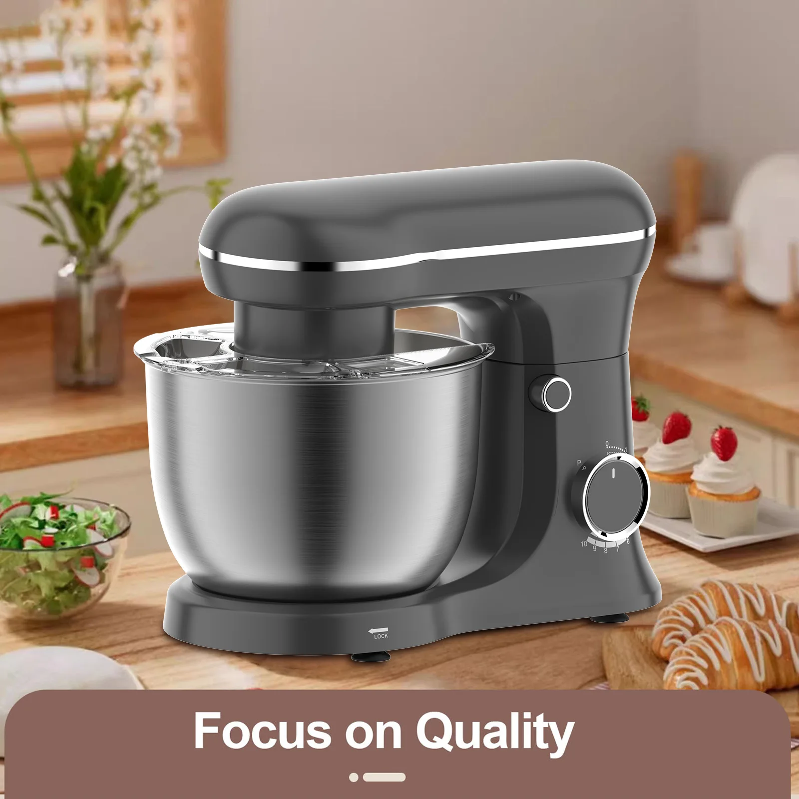 خلاط متعدد الوظائف، خلاطات برأس مائل، خلاط عجين كهربائي للمطبخ للمساعدات المنزلية، وعاء من الفولاذ المقاوم للصدأ سعة 5 لتر (قابس الاتحاد الأوروبي) #2