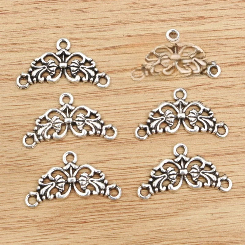 20 sztuk 14x26mm Antique Silver Plated w stylu Vintage kwiat Retro złącze urok wisiorek DIY naszyjnik biżuteria ustalenia akcesoria — zdjęcie 2