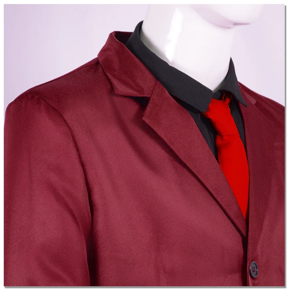 Costume de Cosplay Sanji One Piece Costume Homme Rouge Foncé Élégant avec Cravate Rouge Déguisement de Personnage d'Anime pour Soirée Halloween