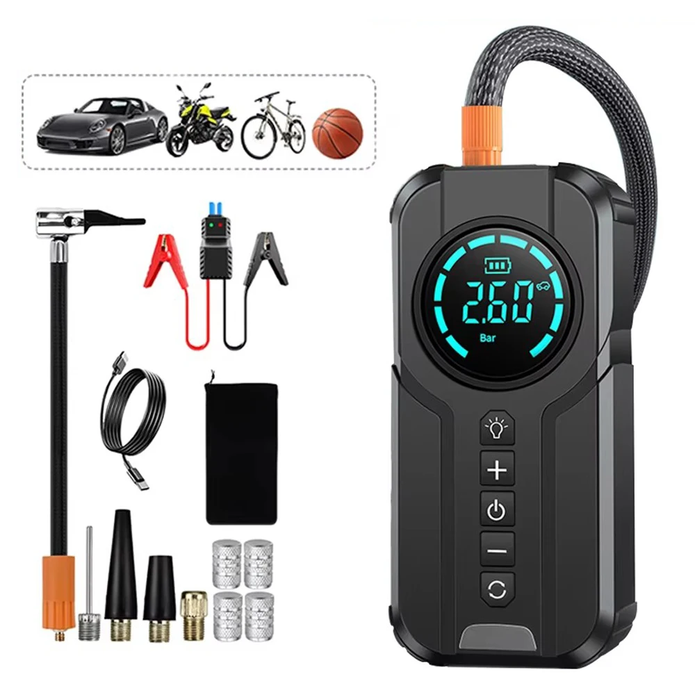 4 In 1 Car Jump Starter Air Pump Power Bank Lighting Portable Air Compressor Cars Battery Starters Starting Auto Tyre Inflator
