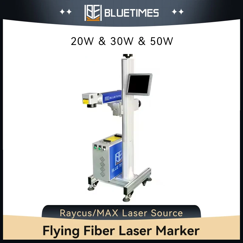 Bluetimes Flying Fiber Laser Marking Machine New Condition Automatic Jpt 50W 100W 30W 20W AI DXF DST PLT BMP Gantry Type Metal