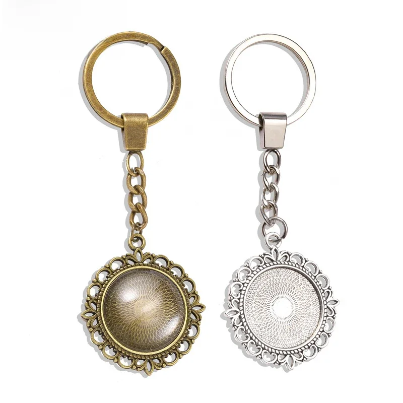 5 sztuk/partia 25mm okrągły kwiatowy wzór Cabochon baza Cameo na brelok do kluczy wisiorek DIY akcesoria do wyrobu biżuterii akcesoria do rękodzieła — zdjęcie 2