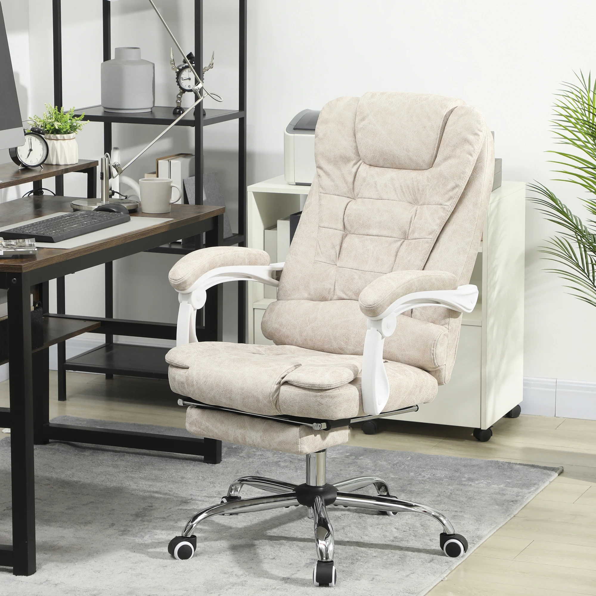 Silla de oficina con respaldo alto y función de masaje, con calefacción y reposapiés, masaje por vibración de 6 puntos, 135 °   Silla de Escritorio Giratoria Reclinable con Altura Ajustable, Silla Ejecutiva Ergonómica de Microfibra para Oficina en Casa, Juegos, Dormitorio, Sala de Estar