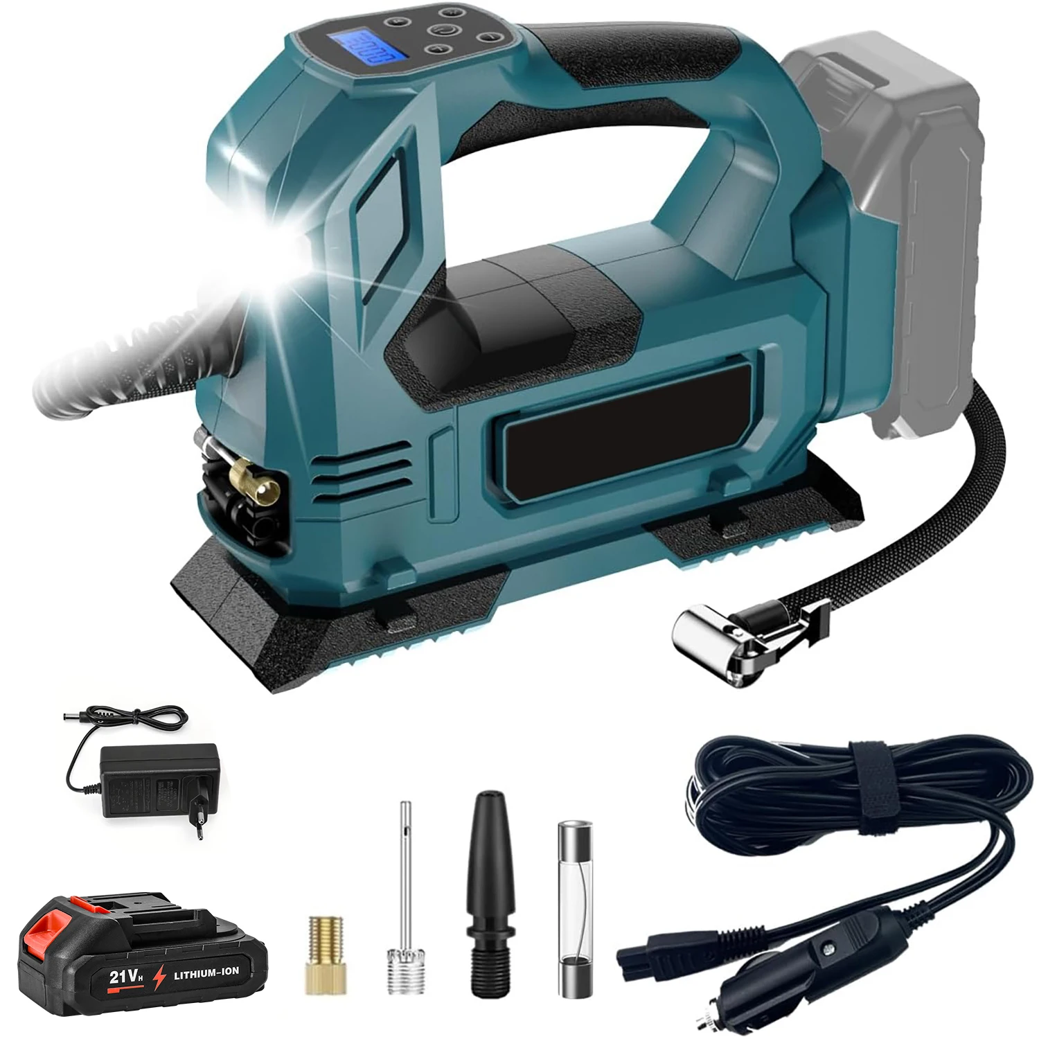 Kabellose elektrische Luftpumpe, wiederaufladbarer automatischer Reifenfüller für Autos, tragbarer Luftkompressor für den Heimgebrauch, kompatibel mit Makita 18V Akku