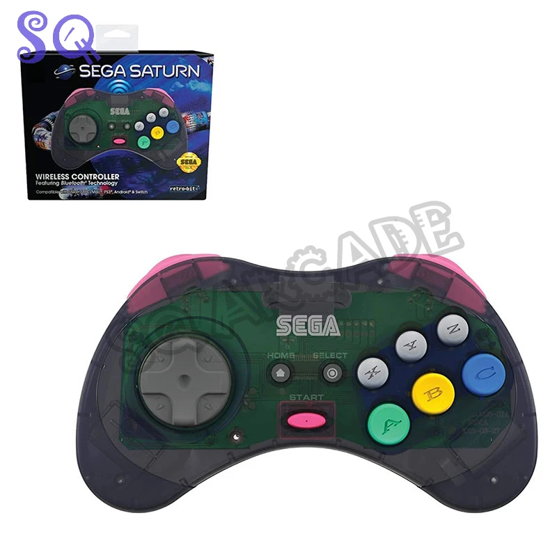 Retro SQ Official Saturn 2.4 GHz Wireless Controller 8 Button Arcade Gamepad - Transparent Exclusive Event