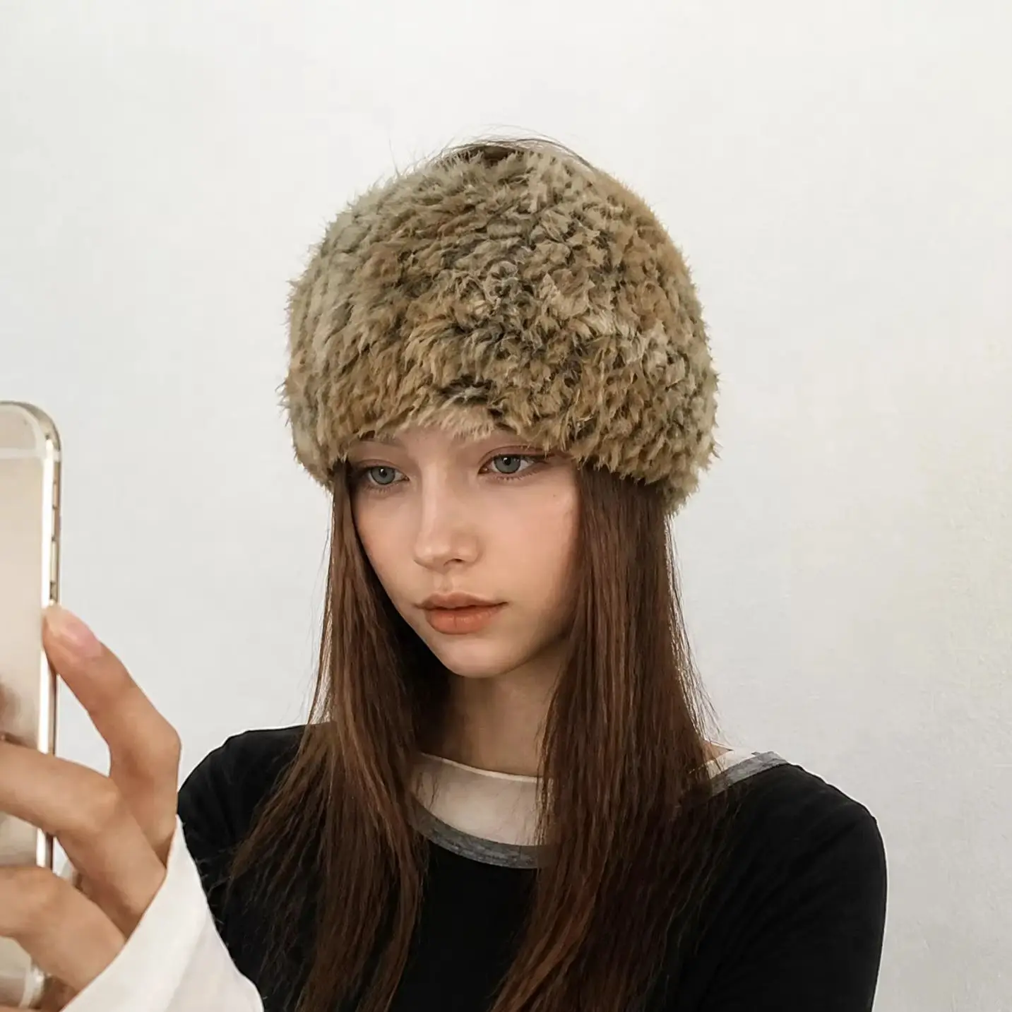 Women Eco Fur Headband Hat Neck Warmer, Soft Plush Skin-friendly Winter Warm Hair Band Cap Scarf Dual-purpose Accessory