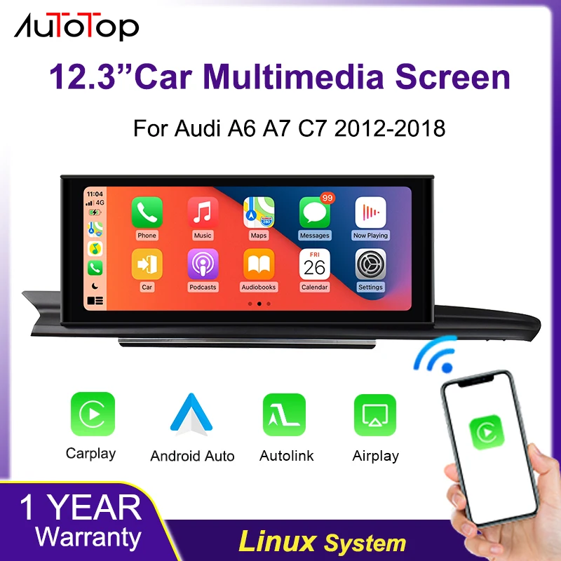 AUTOTOP 12,3'' Linux Bildschirm Drahtlose CarPlay Android Auto Display Für Audi A6 A7 C7 2011-2018 RMC HNR MHI2 Airplay Multimedia