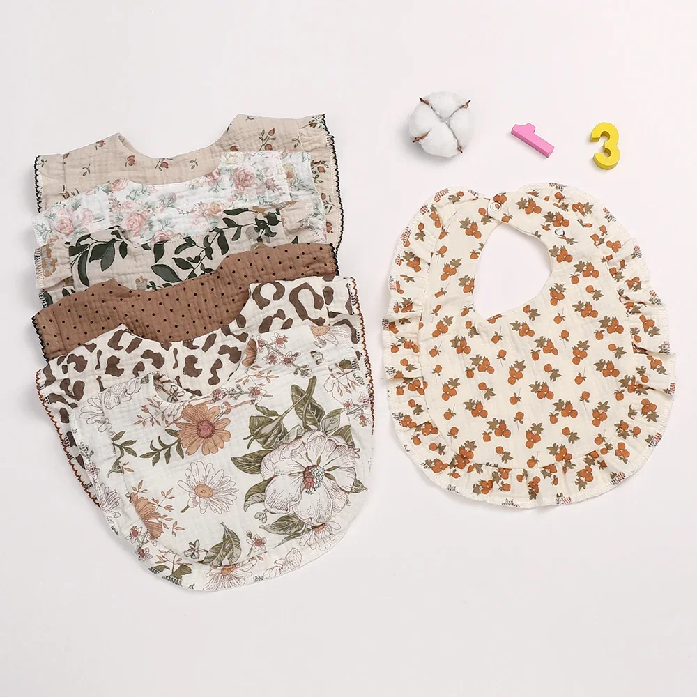 Nouveau bavoir bébé de type U broderie dentelle vague Point mignon dessin animé Animal coton gaze bave bavoirs doux coton rot tissu alimentation