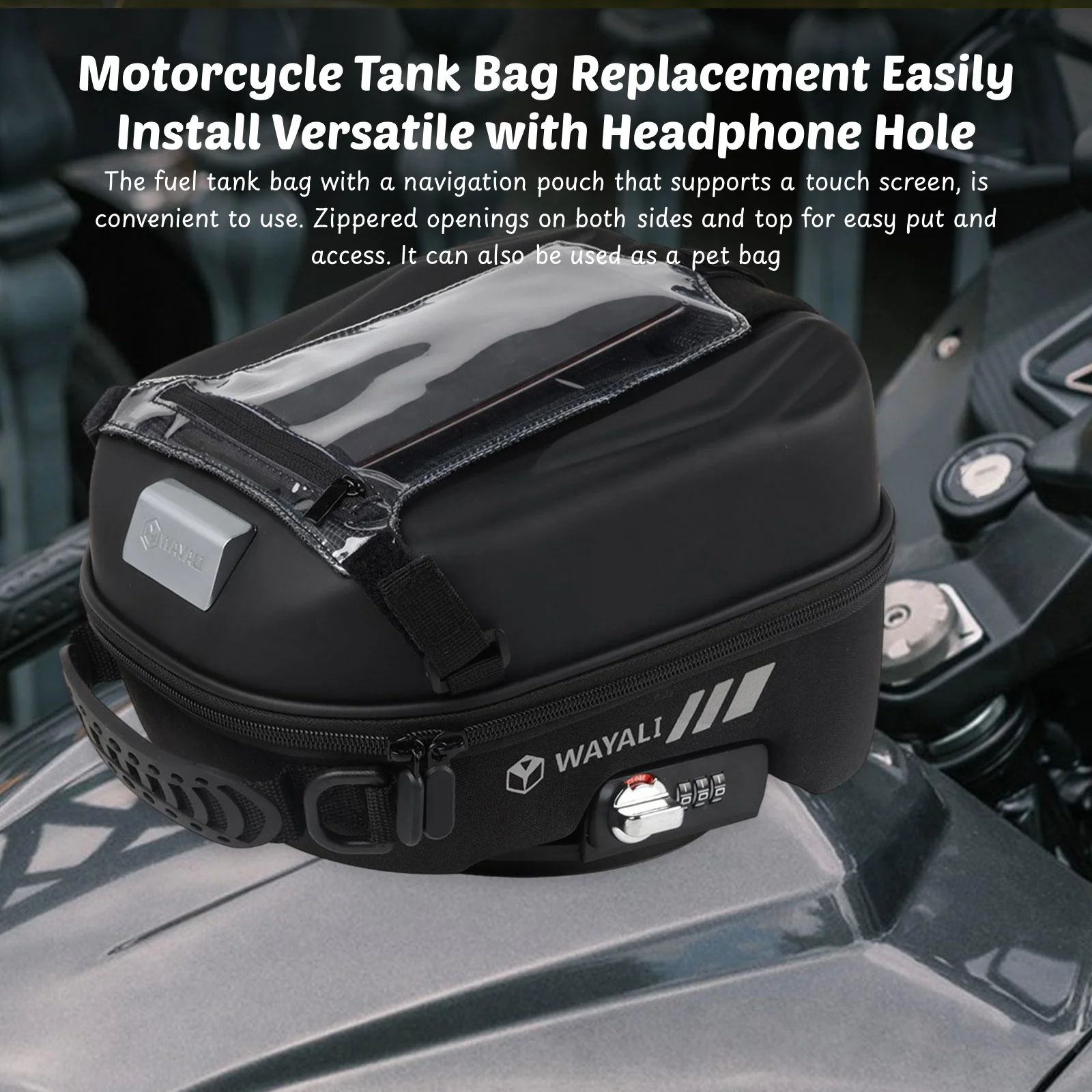 

Замена сумки на бак мотоцикла, легко устанавливаемая, универсальная с отверстием для наушников, многофункциональная сумка для багажа на заднее сиденье, навигация