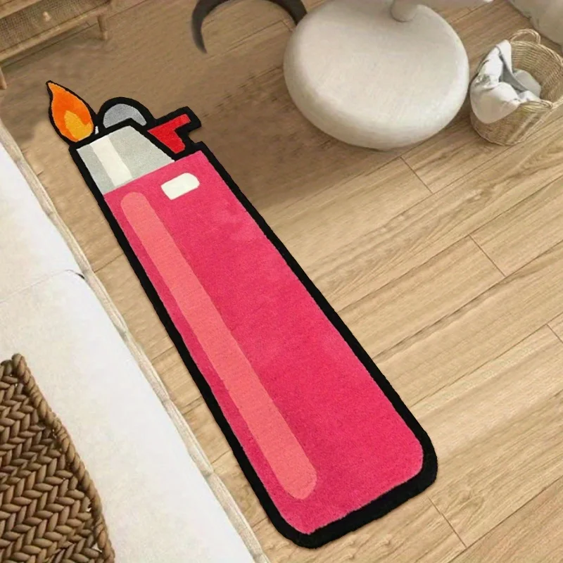 VIKAMA Trendiger Teppich mit Feuerzeug-Motiv, Langer Läufer, Rutschfeste Matte für Schlafzimmer, Weiche Gaming-Zimmer-Matte, Balkon-Bodenmatte, Wohndekoration