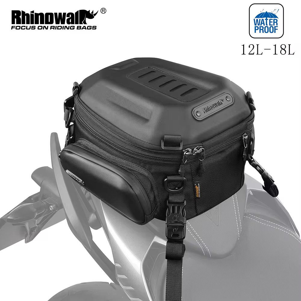 Rhinowalk Borsa per sedile posteriore per moto 12L-18L Motore espandibile Zaino con guscio rigido Borsa da coda per bagagliaio da motocross per esterni Bagagli laterali