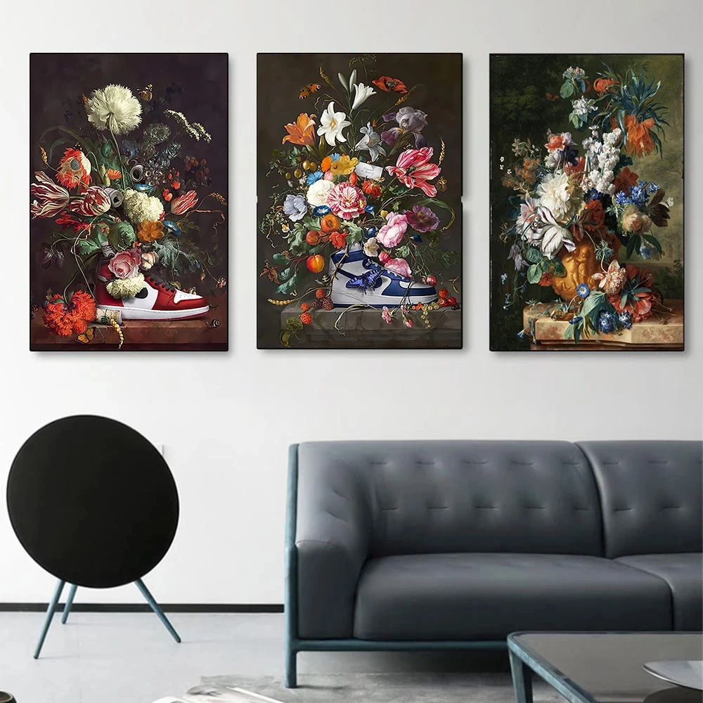 Still Life Poster Vintage Flowers Sneaker Canvas Paintings,Prints  Nordic Wall Art Picture Home Decor Gift Cuadros Unframed