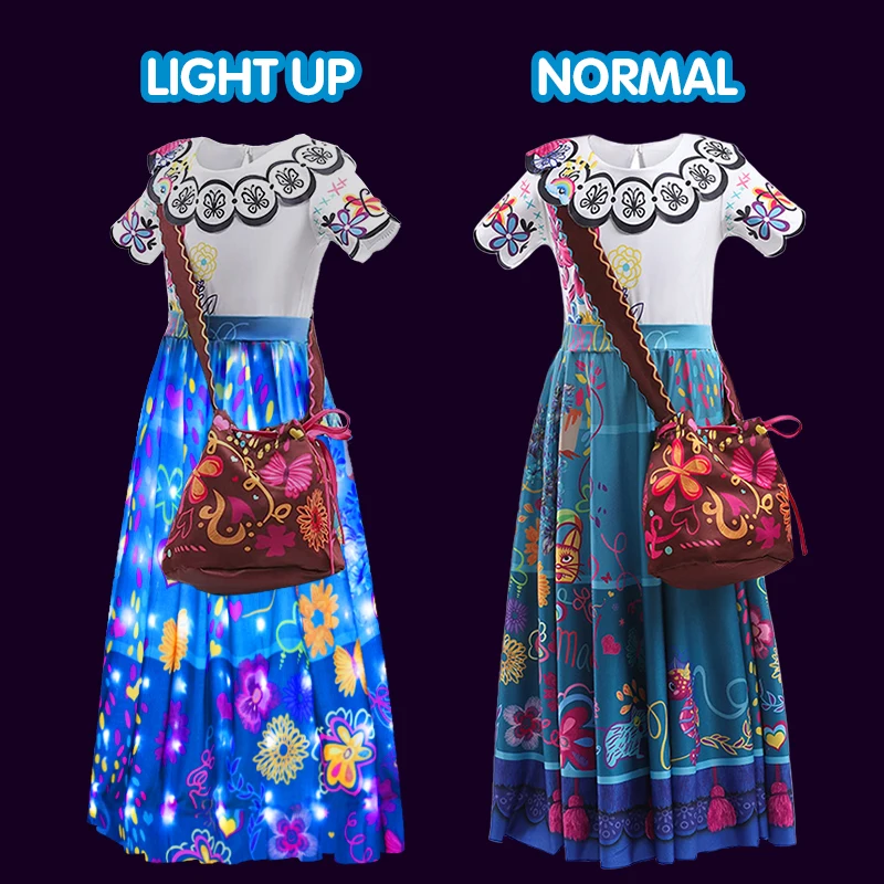 Uporpor Encanto Mirabel Princess LED Light Up Dress for Girls Cosplay Isabela Christmas Birthday Party Carnival Evening Dresses