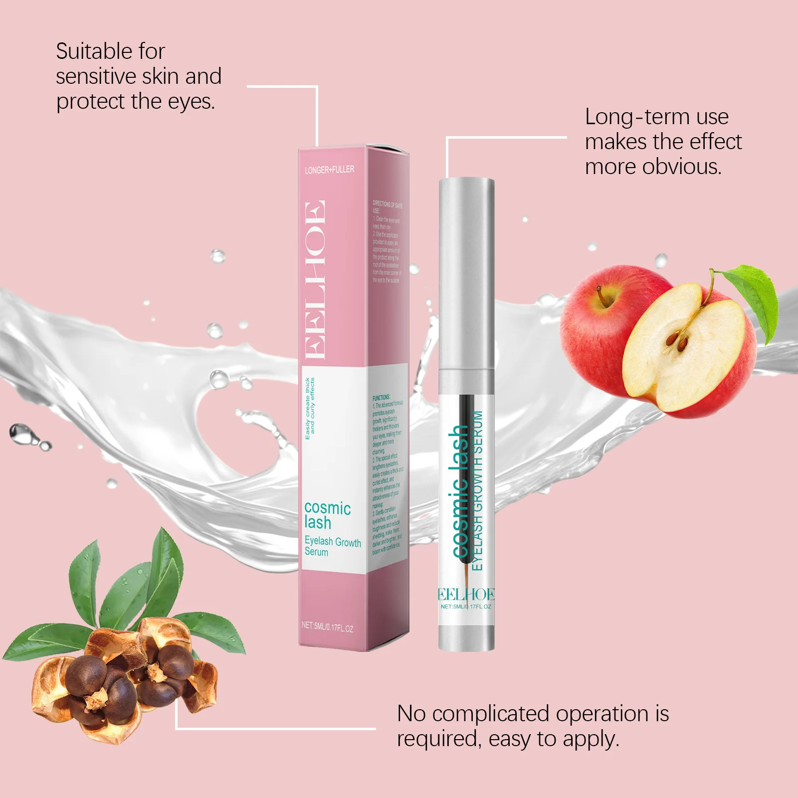 Eelhoe 5ml sérum d'extension de cils sourcil croissance des cils allonge plus complet durable hydratant épaissir les cils bouclés sérum