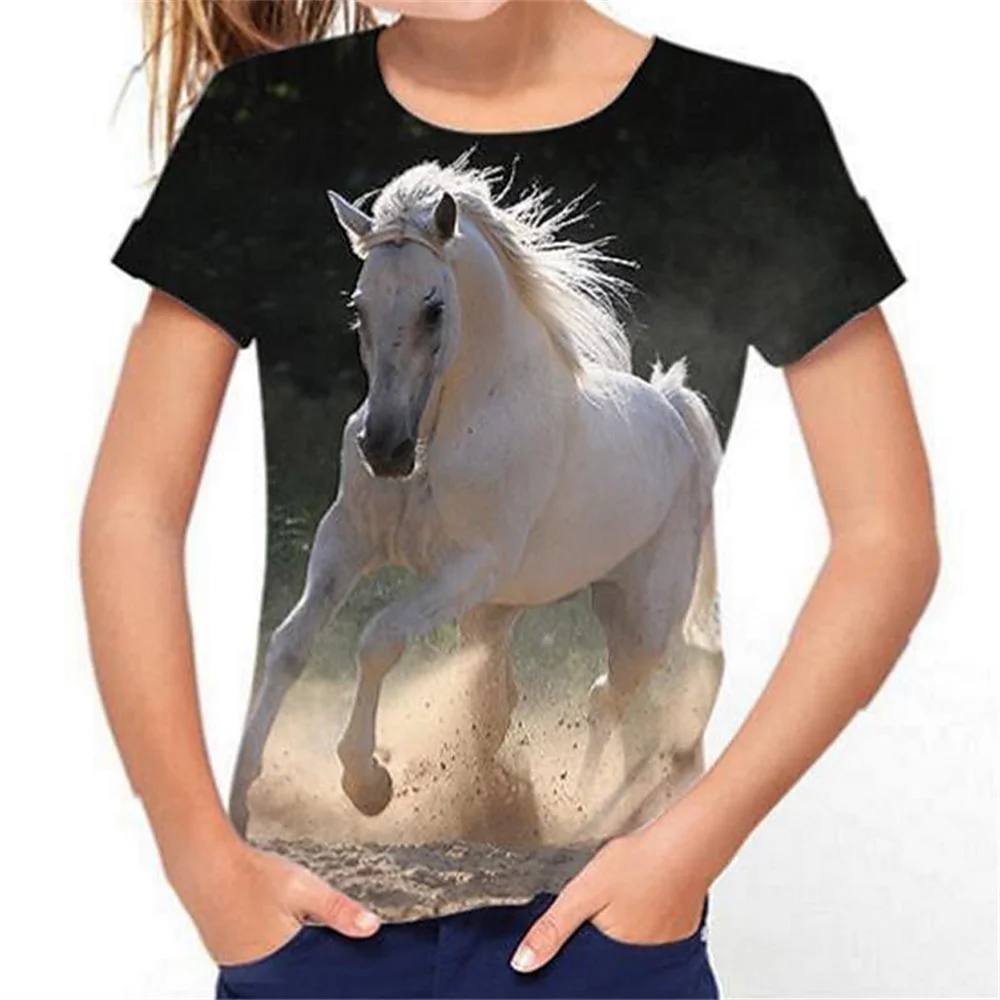 2024 Kids Clothes Horse Graphic T Shirts Children\'s T-Shirt Girl Short Sleeve Children\'s Clothing Boys Casual Baby Boy Clothes