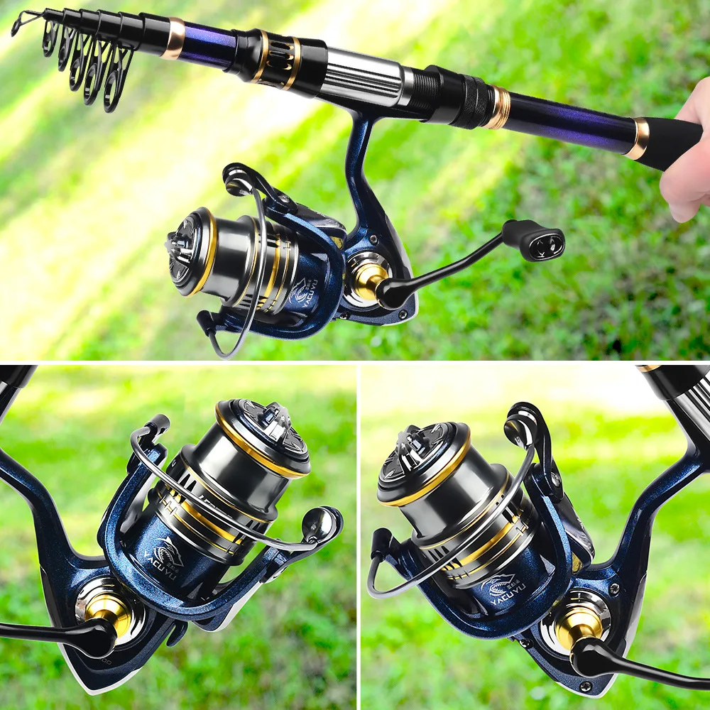 Proberos-Carbon Fiber Telescopic Fishing Rod and Reel Combo, High Speed Spinning Reel Kit, Line Lures, Hooks Bag Set, 2.1m, 5.1: