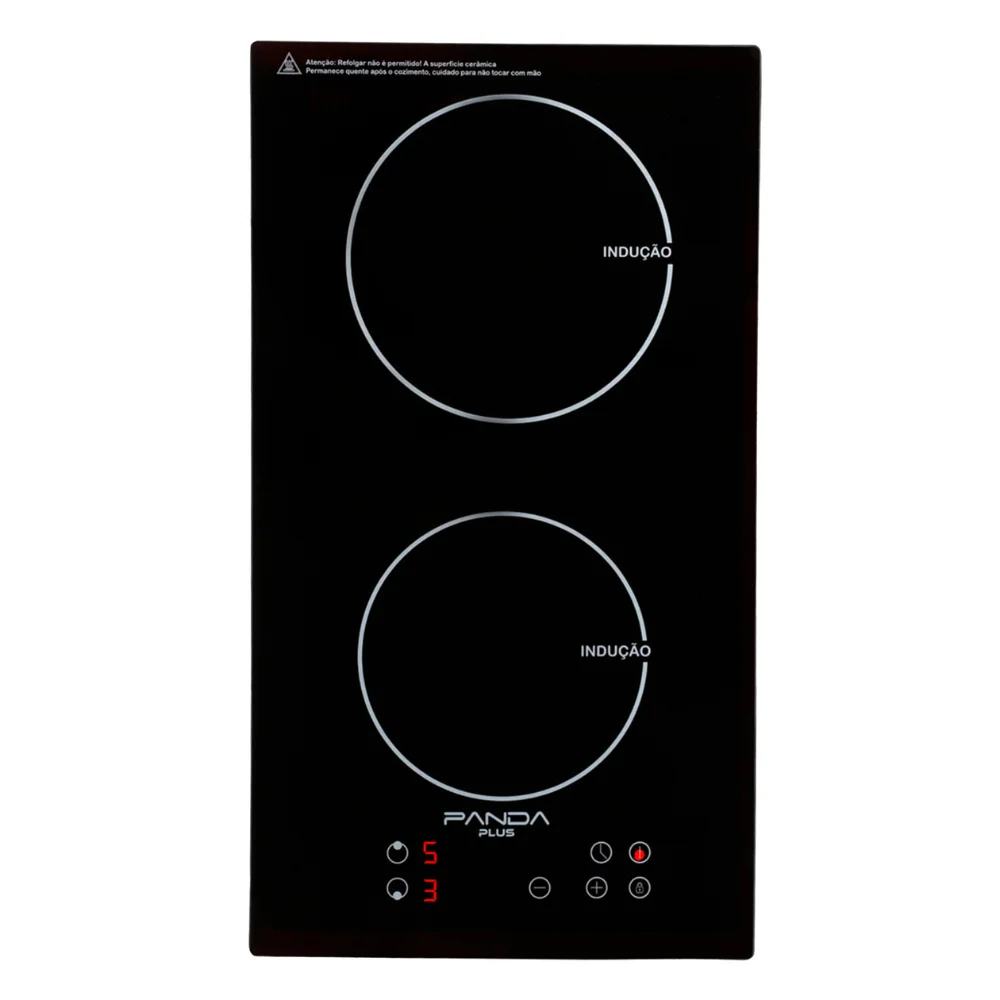 Cooktop de Indução 2 Bocas PandaPlus Preto 220V, Design Moderno e Compacto, Controle Digital, Alta Eficiência
