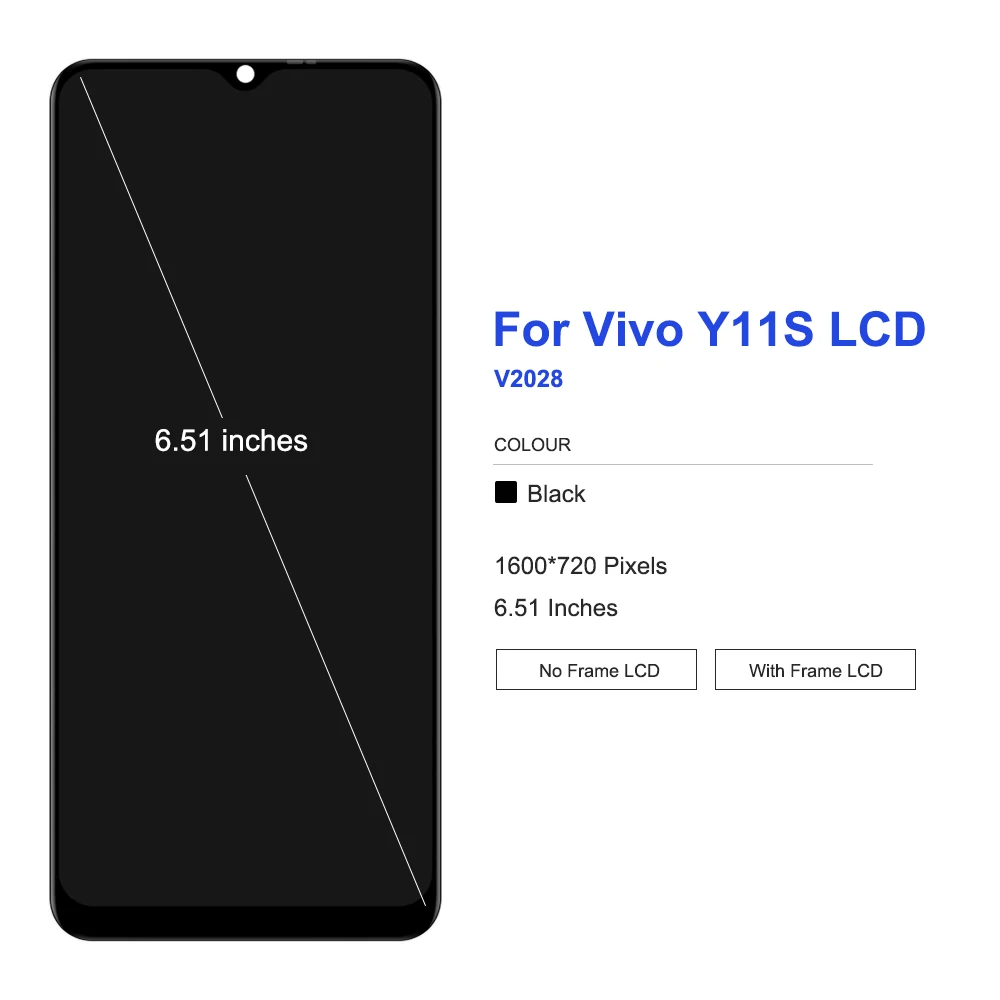 6,51-дюймовый дисплей для Vivo Y11s, ЖК-дисплей, преобразователь сенсорного экрана в сборе для Vivo Y11S V2028, дисплей с рамкой