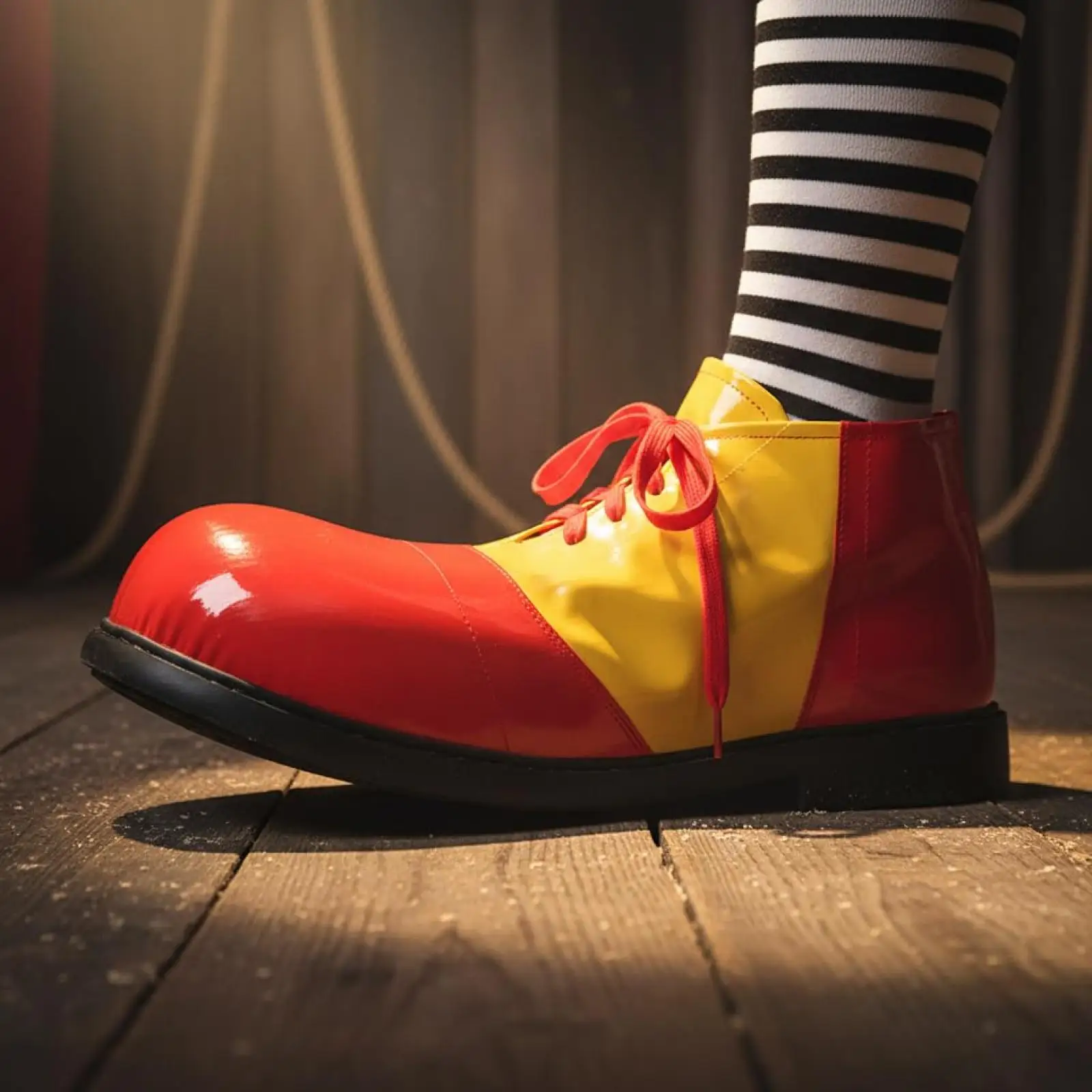 1 Pcs Halloween Clown Costume Shoes for Party Performance Red White Screen Printed Shoe with Black Sole