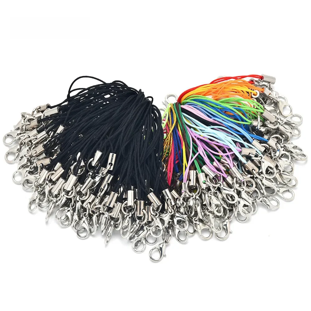 50 sztuk czarny pasek wisiorek smycz Lariat pasek sznury zapięcie karabińczykowe liny breloki haki zestaw mobilny Charms biżuteria akcesoria — zdjęcie 2