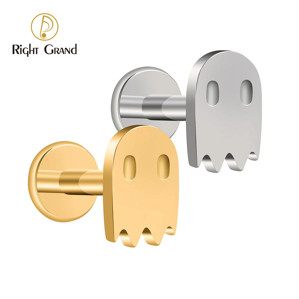 Right Grand ASTM F136 Titanium 16G Pacman Game Ghost Funny Stud Earring Halloween Labret Monroe Tragus Cartilage Helix Piercing