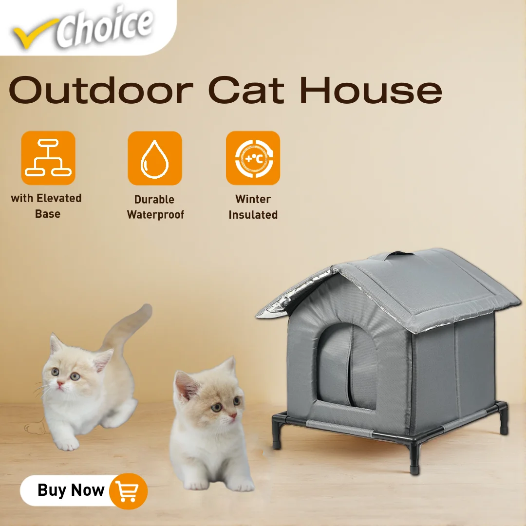 Casa para gatos al aire libre con pies elevados y espuma aislante, tela Oxford impermeable exterior, para el ambiente invernal para perros pequeños y gatitos