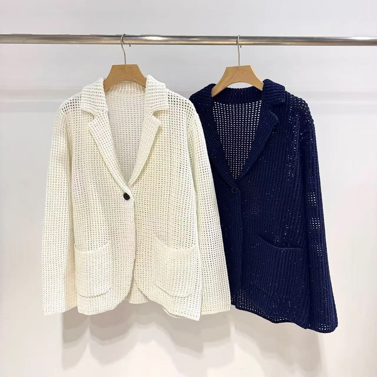 Pure cotton luxurious solid color crochet blazer