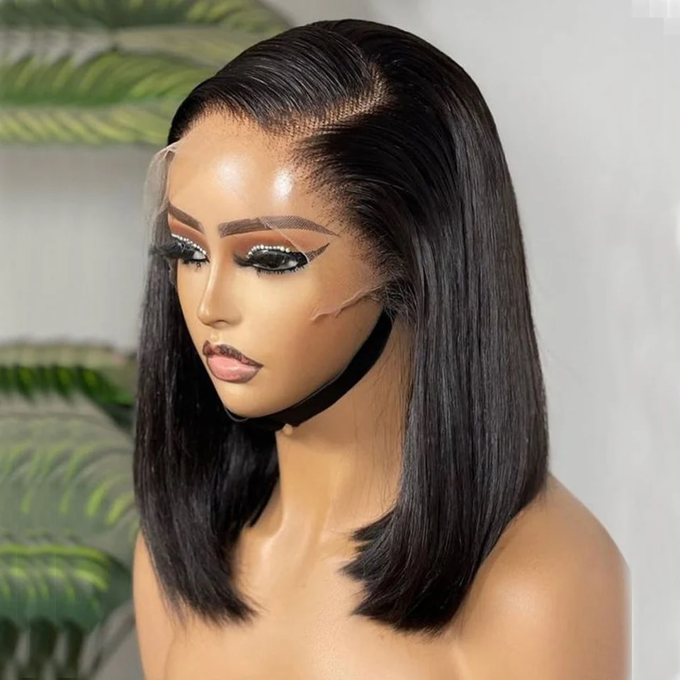

200% Density Transparent 13x4 Lace Wig Straight Bob Wig 100% Human Hair 4x4 Lace Closure Wig Natural Black Color Pre Plucked