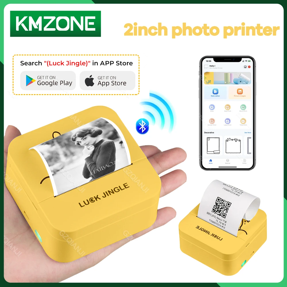 

2-дюймовый Карманный Термопринтер для мини-фотографий Luck Jingle, Bluetooth, мобильные чеки, рулоны для стикеров, совместим с Android и IOS